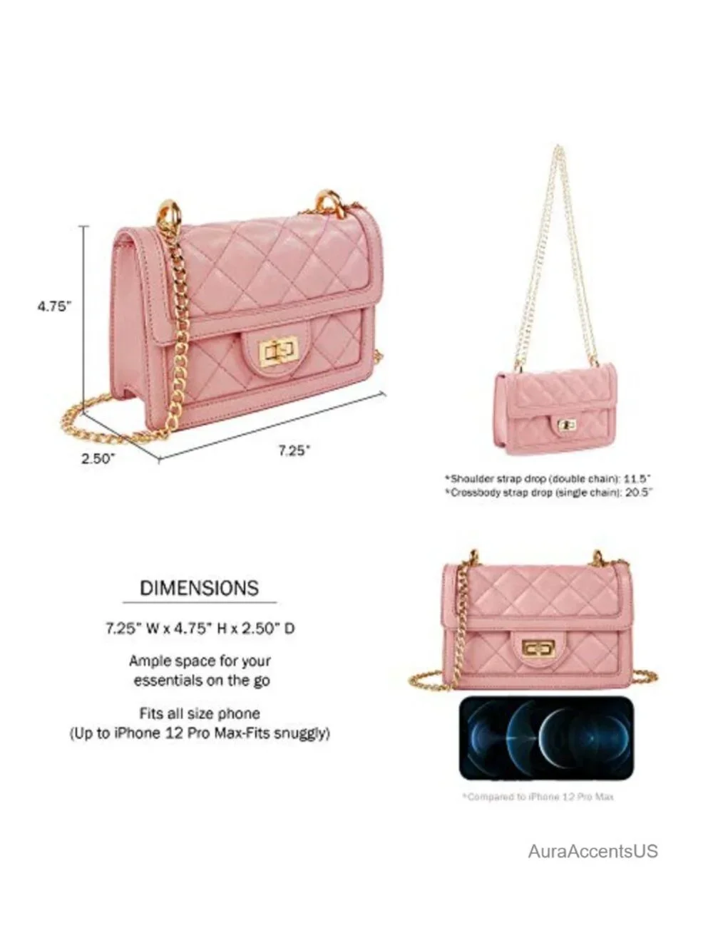 Small Quilted Crossbody Bag with Chain Strap Mini Shoulder Purse Vegan Leather